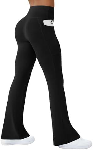 COPYLEAF Womens Yoga Pants with Pockets High Waisted Flare Leggings Bell Bottom Yoga Dress Pants Seamless Bootcut Pants, M, Black