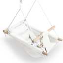Baby Swing Indoor and Outdoor, Canvas Hammock Swing for Baby to Toddler with a Comfortable Seat, Macaroon Wooden Toy, Adjustable 5-Point Harness,Gift for Baby Boys Girls, 3 Modes, White