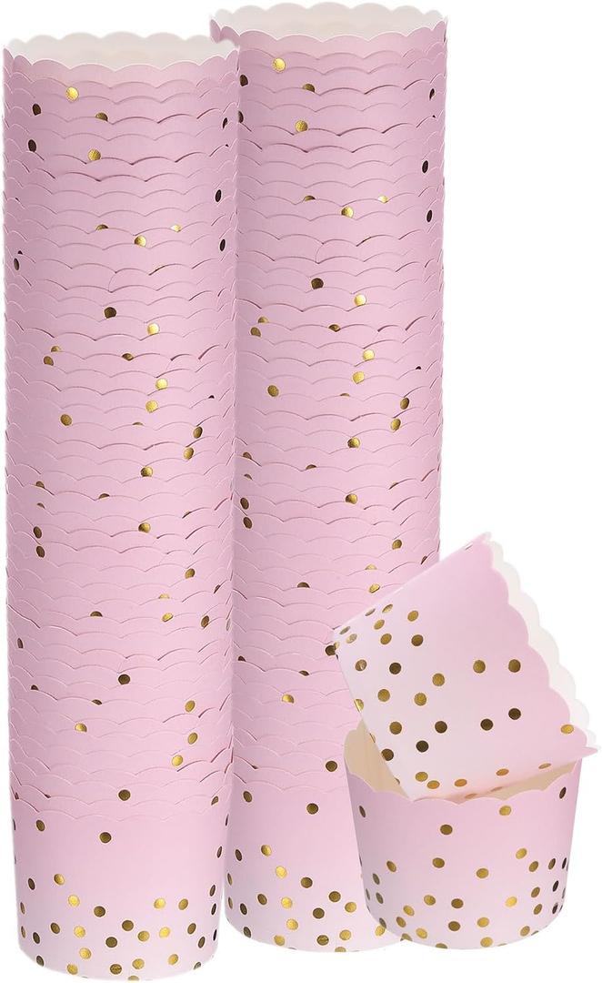 HARFINGTON 100Pcs Colorful Paper Baking Cups 6oz Cupcake Wrappers Scalloped Muffins Liners Disposable Greaseproof Containers for Birthday Party, Gradient Pink