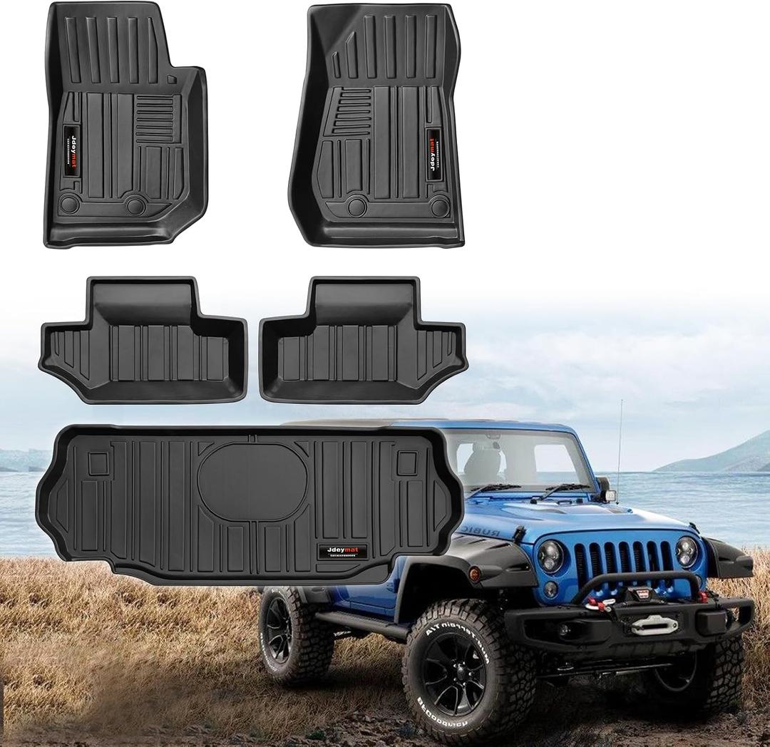 for 2007-2018 Jeep Wrangler JK 2 Door Floor Mats & Cargo Liner All Weather TPE Rubber Mats Accessories Black (for 2007-2018 Jeep Wrangler JK 2 Door)