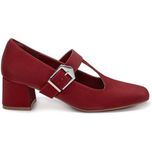 T-Strap Mary Jane Pumps Square Closed Toe Block Chunky Heels Work Wedding Party Ladies Shoes, Red, Size 9