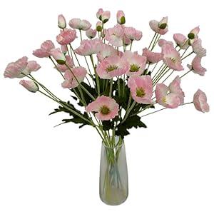 ATFL Pink Poppy Flowers Artificial for Wedding Decorations, 12 Pcs Fake Faux Silk Poppies Bulk for Home Decor Table Centerpieces Floral Arrangement(23.5‘’, Pink)