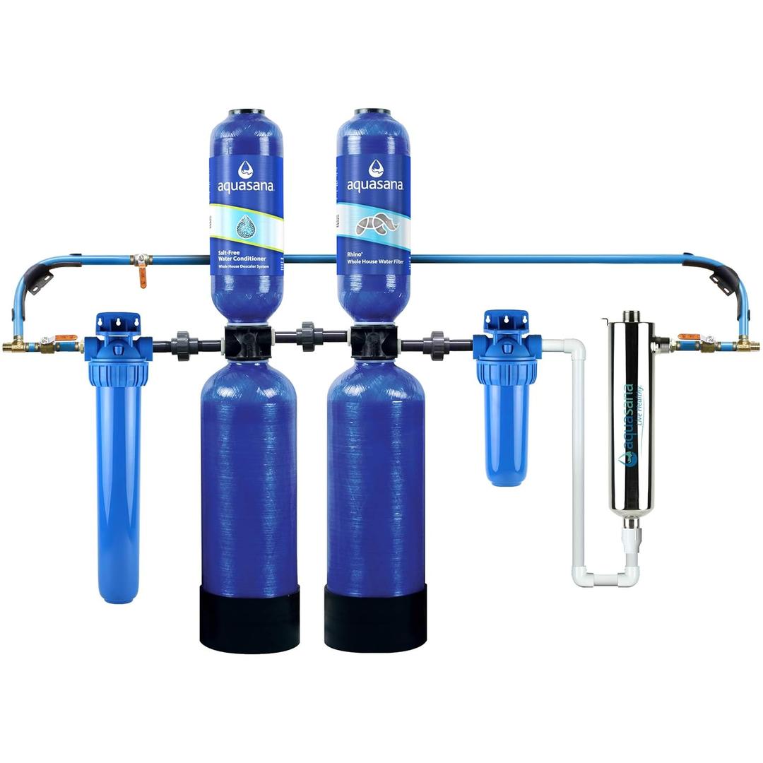Aquasana Whole House Water Filter System | 1,000,000 Gallons | Salt-Free Softener Alternative | UV, Carbon & KDF | Tackles up to 99.99% Chlorine, Bacteria, Viruses, Cysts & Scale | EQ-1000-AST-UV