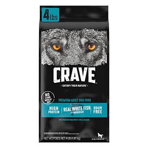 CRAVE Grain Free High Protein Adult Dry Dog Food, White Fish & Salmon, 4 lb. Bag, Best By: FEB /17/2026