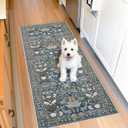 2x5 Decorative Vintage Hallway Runner: Washable Oriental Pet-Friendly Soft Carpet for Bathroom Bedroom Non-Slip Laundry Floor Mat - Low Pile Non-Shedding Rug for Apartments & Homes (2x5, Floral/Blue)