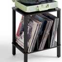 LELELINKY 2-Tier Record Player Stand with Vinyl Record Storage up to 100 Albums, Bedroom Record Holder and Multi-Functional End Table for Living Room, Black