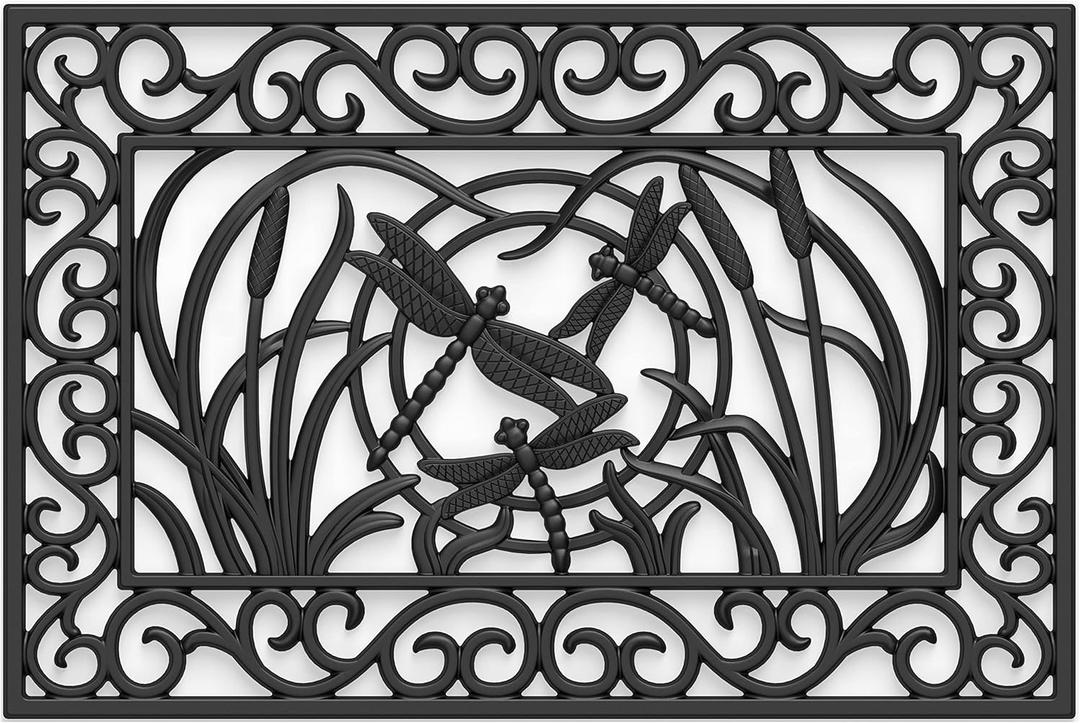 Original Rubber Doormat Outdoor, Outside Door Mat, Durable,Easy Clean,Waterproof Outdoor Rug forfor Patio,Entrance,Deck (1'8" x 2'6" (Octagonal), Black Dragonfly)