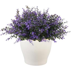 RECUTMS Fake Shrubs Flowers, 12 Bundles Faux Outdoor Plants UV Resistant Artificial Greenery Eucalyptus Flowers Boxwood Springs Fake Plants Indoor Outside Hanging Planter Home Garden Decor (Purple)