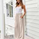 LILLUSORY Women's Linen Summer Palazzo Pants Flowy Wide Leg Beach Pants with Pockets (Beige, L)