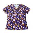 Oshhni V Neckline Scrub Top Nurse Work Uniform Durable Summer Work Clothing for Women and Men Soft Nurse Costume Short Sleeves,Easter Bunny Purple, XL