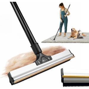 Dual-Edge Carpet Rake for Pet Hair Removal & Fluffing Matted Carpet 61" Adjustable Handle, Deep Clean Dog & Cat Hair Remover, Reusable Scraper for Rugs, Low Pile Carpet, Couch & Stairs