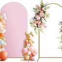 Arch Backdrop Stand and Cover Set, Metal Balloon Arch Backdrop 6ft, Gold Arched Stand Frame for Wedding, Parties,Birthday, Backdrop Decorations (Pale Pink,6ft)