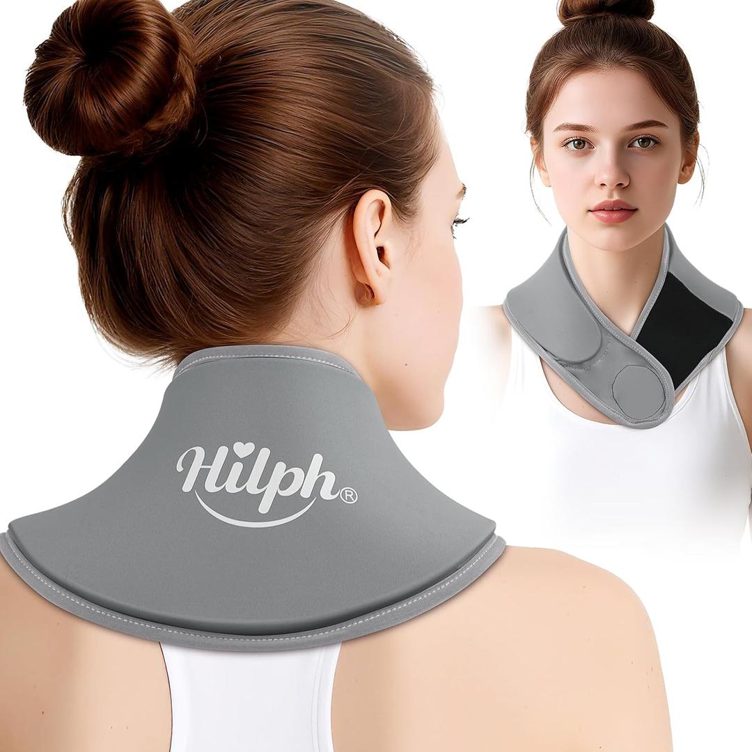 Hilph Neck Ice Pack Wrap Gel, Cooling Ice Wrap for Cervical Neck Pain Relief, Flexible Cold Compress Pack for Injuries Reusable, Surgery Recovery, Hot Flashes, Tonsillectomy, Thyroidectomy, Grey