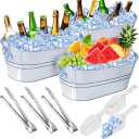 4 Gallon Ice Buckets for Parties, IKAYAS Galvanized Metal Ice Bucket Ice Tub with Scoop for Cocktail Bar Mimosa Bar Supplies, Large Champagne Bucket Beer bucket Metal Tub 2pk