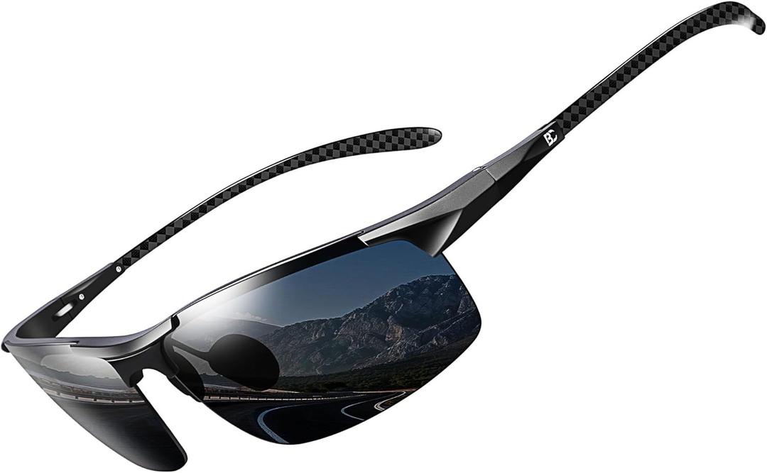 BIRCEN Polarized Carbon-Fiber Sunglasses for Men: Ultralight UV Protection Sun Glasses for Outdoor Sports Fishing Golf Hiking (A-black Frame Black Lens)