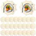 Chengu 80 Pieces Vinyl Placemats Round Metallic Hollow Leaf, Gold