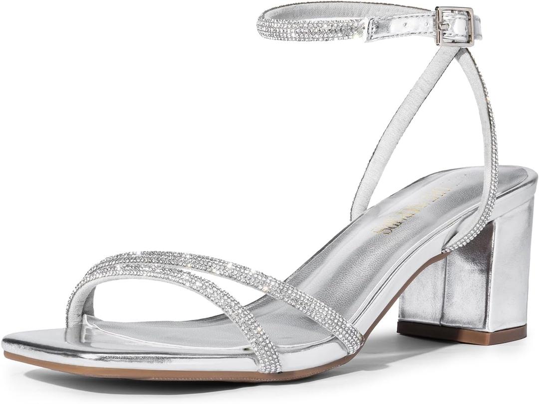 DREAM PAIRS Women's Chunky Strappy Heels Square Open Toe Ankle Buckle Low Heels Sandals for Daily Wedding Party Dress (9)