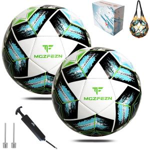 Youth Soccer Ball Size 3/4/5, Kids Outdoor Play Game Training Practice Soccer Ball for Teen Boy Girl Indoor Outdoor with 1 Pump 1 Net Bag and 1 Gift Box (White 2 packs)