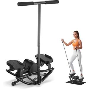 Rocking Steppers for Exercise at Home, Rocker Stepper Side to Side with Resistance Bands & Handlebar for Full Body Workout, Low-Impact Lateral Stepper Exercise Machine with Digital Monitor