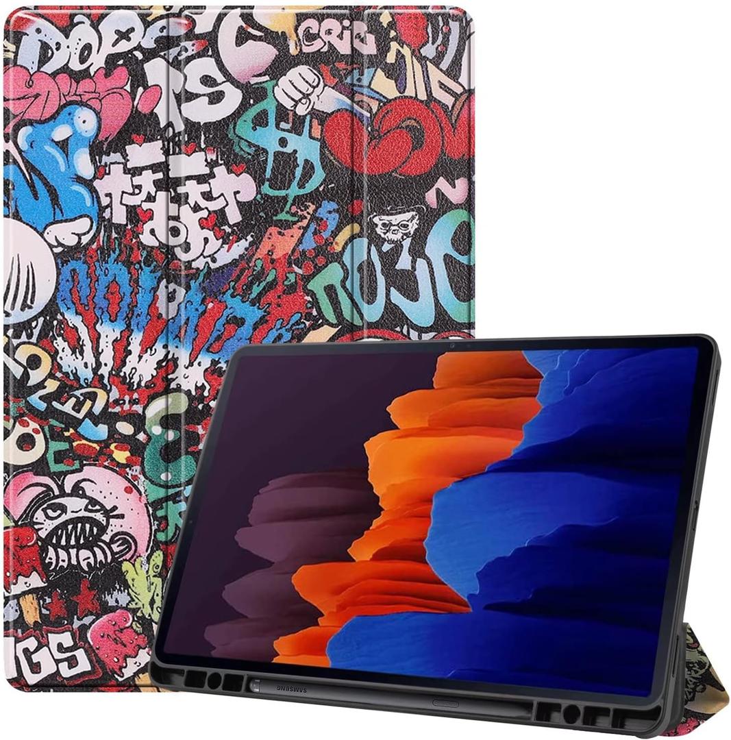 Tablet Cover for Samsung Galaxy Tab S7 FE 2021 SM-T730 T736,Folio Stand Lightweight Leather Case for Samsung Galaxy Tab S7 Plus 12.4" S7+ 2020 SM-T970 T975 T976 T978 (TPU-Graffiti)