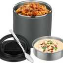 40oz Insulated Food Jar-Say Goodbye to Spills&Cold Meals|Ultimate Airtight Leak-Proof Lid Thermo for Hot Food, Wide Mouth Soup Thermos Lunch Box Container Adults|Stainless Steel with Folding Spoon (Grey)
