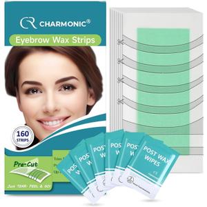 160 Pcs Eyebrow Wax Strips - Waxing Strips, Waxing Kit for Eyebrow Shaper and Upper Lip Cheek Face Hair Removal, Traveling and At Home Use, Contains 6 Pcs Post Wax Wipes, Long-lasting Smoothness