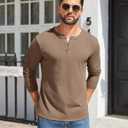 COOFANDY Mens Henley Shirts Cotton Long Sleeve V Neck Button Basic Tees Plain Casual Pullover (Brown, M)
