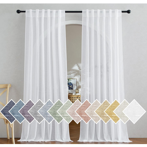 NICETOWN Semi Sheer White Curtains 84 inches Long, Rod Pocket & Back Tab Open Linen Blend Vertical Window Drapes Privacy with Light Filter for Living Room/Farmhouse, W52 x L84, 2 Panels