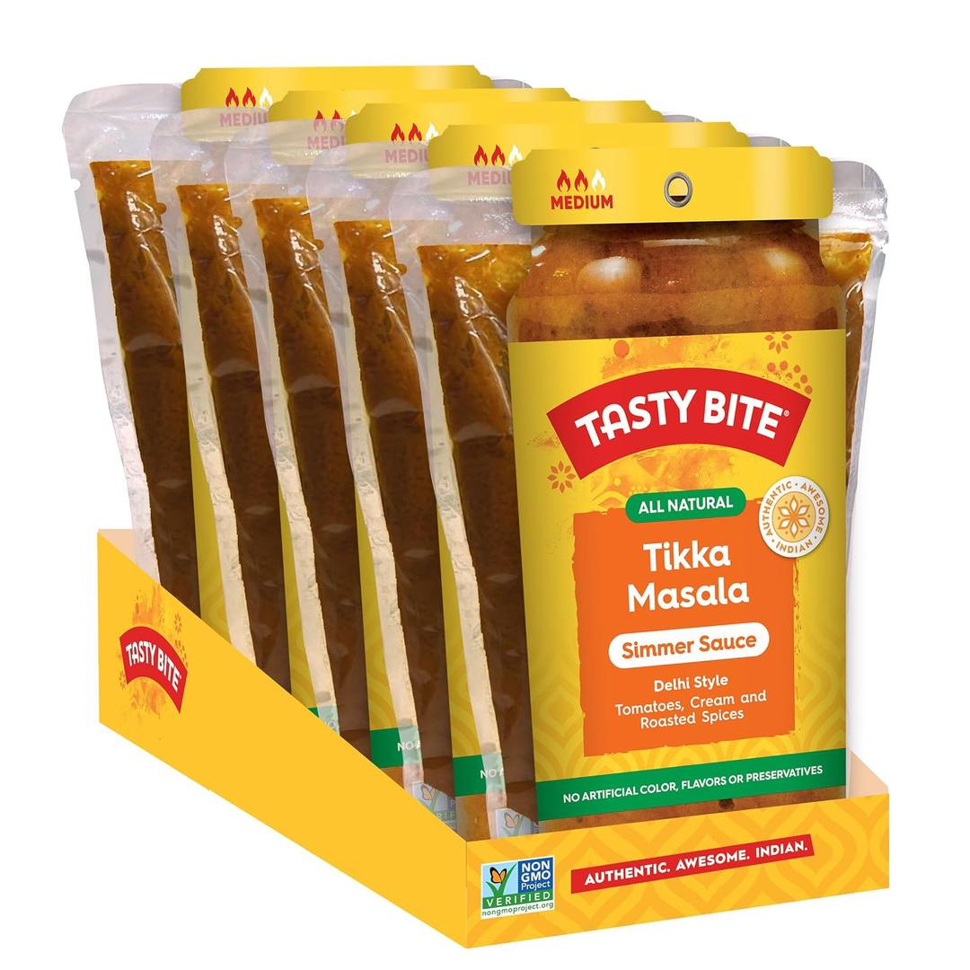 Tasty Bite Delhi Style Tikka Masala Simmer Sauce, 7-Ounce 5-Pack, 3-4 Servings Per Pouch, Vegetarian, Kosher, Non GMO (EXP 02/28/27)
