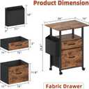 GYIIYUO 2 Drawer File Cabinet with 24'' Extended Desktop, Mobile Filing Cabinet, Rolling File Cabinet with Side Bag, Fabric Drawer, Fits A4/Letter Size, Printer Stand Home Office, Light Brown