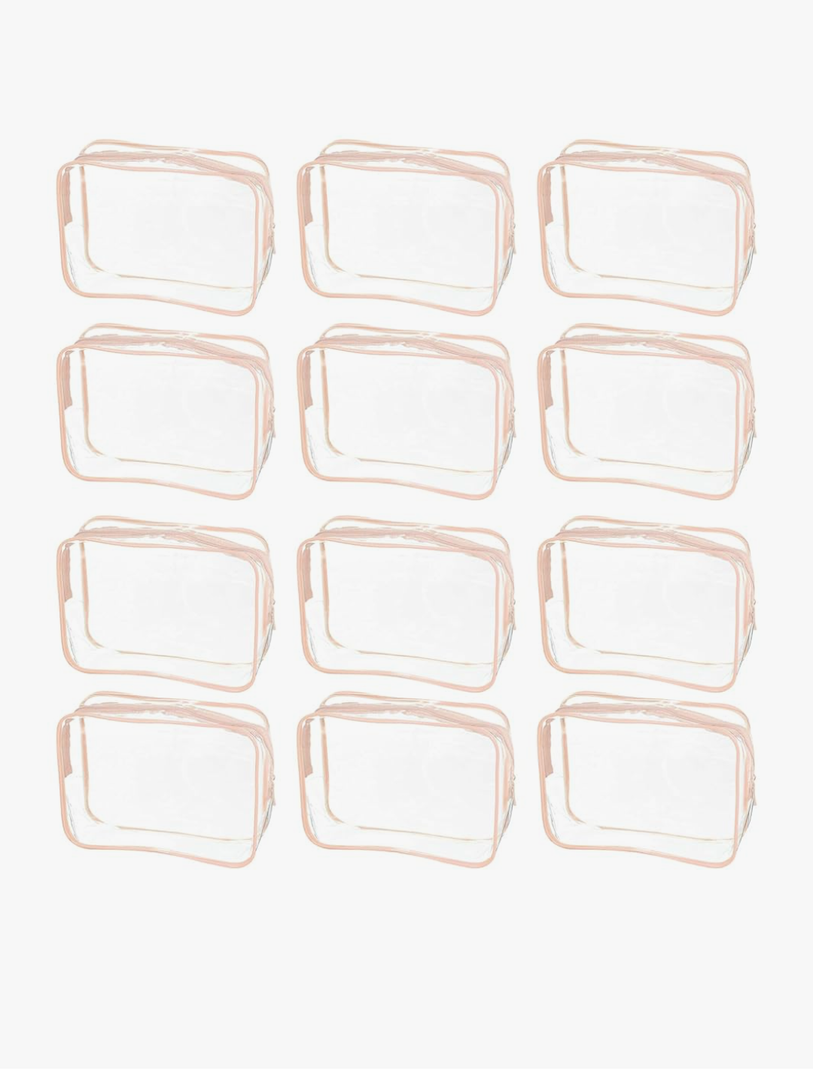 uxcell Clear Toiletry Bag, 12 Pcs PVC Transparent Makeup Bag for Women Man, Cosmetic Pouch Bags with Zipper for Travel Makeup Organizer Pouch, Pink(XL)