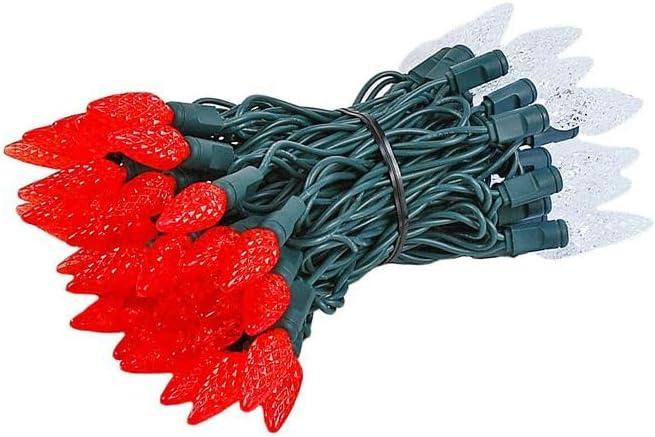 Novelty Lights Coaxial 4 Pack 24 feet 70 Red/Pure White C6 LED Christmas String, Commercial Grade Green Wire, Waterproof Connections, Modular Product Line, Connect 30 Sets