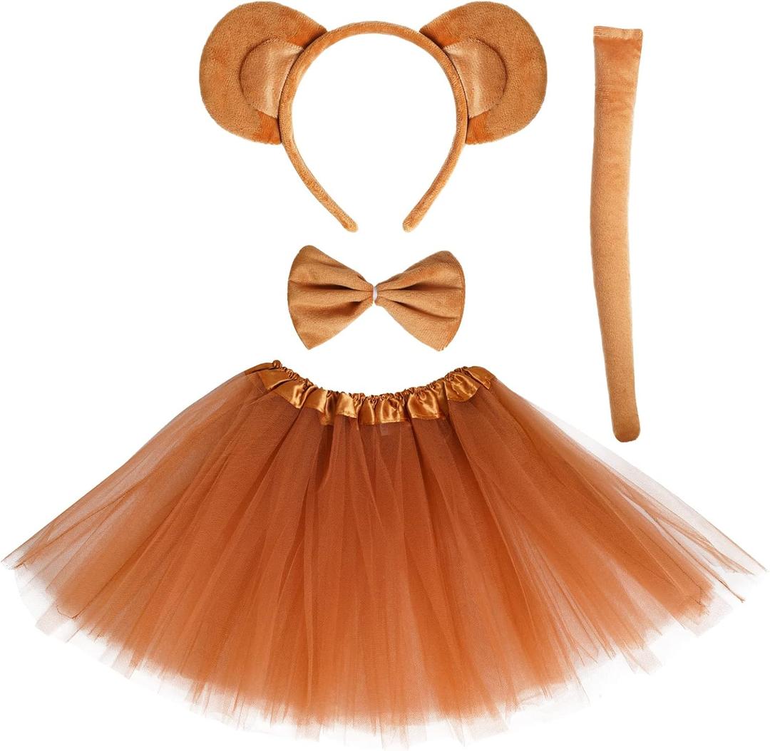 Animal Monkey Costume Soft Monkey Ears Headband Bowtie Tail Tutu Fancy Costume for Halloween Cosplay Party