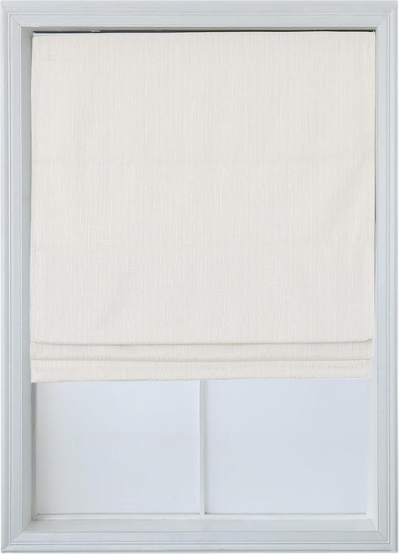 Everyday Celebration Cordless Room Darkening Roman Shades for Windows, Textured Woven Thermal Insulated Roman Blind, Pearl White 30'' Wx64 H