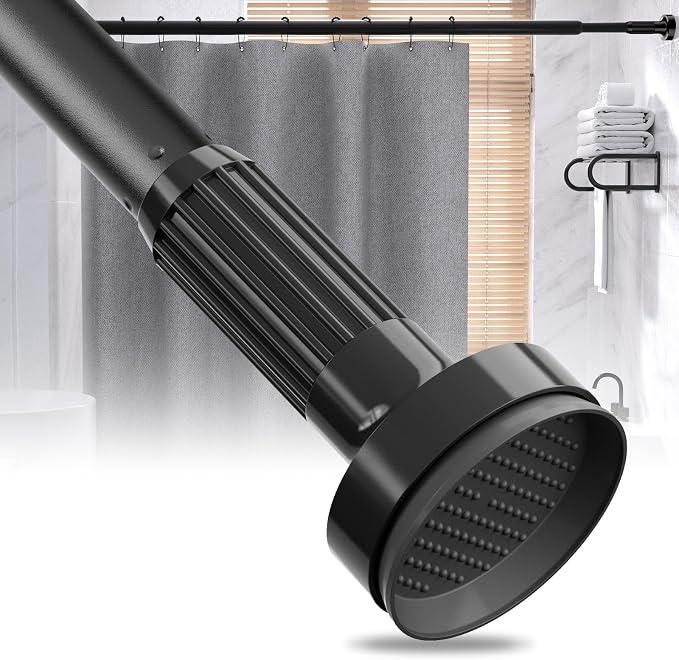 KASURE Tension Curtain Rod 45 to 120 Inch Shower Curtain Rod NO Drilling Extra Long Tension Rod Easy to install Shower Rod for Closet Bathroom Heavy Duty Outdoor Curtain Rods for Windows Black