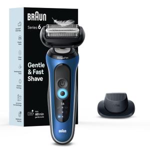 Braun Electric Shaver for Men, Series 6 6120s, Wet & Dry Shave, Turbo & Gentle Shaving Modes, with Precision Trimmer & Pouch, Blue (3 Piece Set)