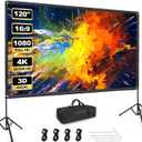 Outdoor Projector Screen with Stand, Qoolfoto 120 Inch Portable Projector Screen, Indoor Outdoor Projection Screen 16:9 4K HD Wrinkle-Free Movie Screen with Carry Bag for Backyard Movies Home Theater