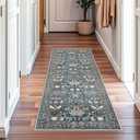 Washable Vintage 2x6 Bathroom Rugs: Soft Carpet with Non-Slip Backing for Hallway Entryway Kitchen Stain-Resistant Bedroom Floor Mat Gifts for Newlyweds/Household Home Decor (2x6,Floral/Blue)