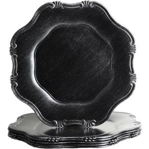 Black Charger Plates Set of 6, Decorative Table Plastic Chargers for Dinner Plates, Party, Wedding, Thanksgiving, Christmas, 22B