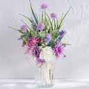 LUEUR Artificial Faux Flowers in Vase-Fake Purple Transvaal Daisy and Dandelion Flowers with Vase for Spring Decor Arrangement Decor Home Coffee Table Decor Dining Room (Violet-white)