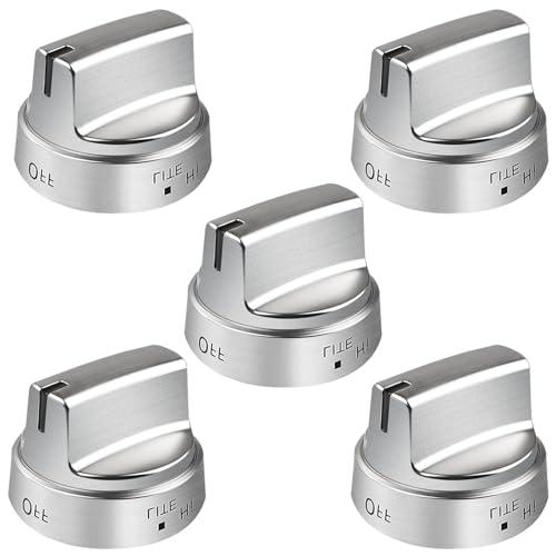 WB03X24818 Stainless Steel Knob Replacement for GE Gas Range, Fit GE Stove Knobs WB03X24818 4363588 AP5989029 PS11729081, Gas Stove Knobs Replace LDG3016ST JGB645EEK1ES JGB660EEJ1ES, 5 Pack