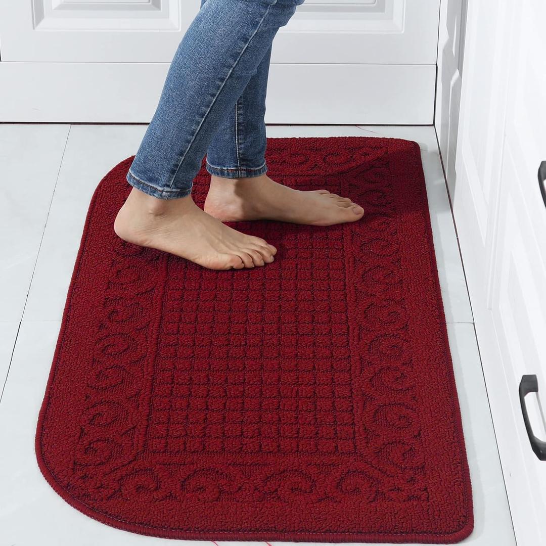 COSY HOMEER 39X20inch Anti Fatigue Kitchen Rug Mats are Made of 100% Polypropylene Half Round Rug Cushion Specialized in Anti Slippery and Machine Washable, Burgundy