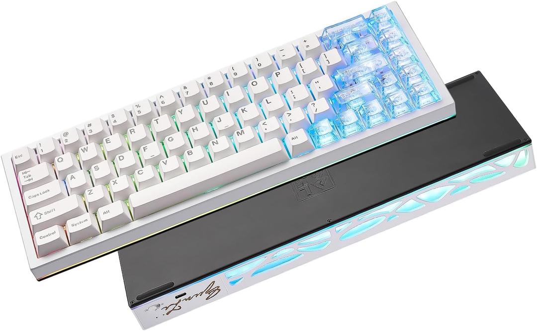 YUNZII AL65 Wireless Mechanical Keyboard, Full Aluminum CNC,Support QMK/VIA Software Gasket Structure,60% Hot Swappable with RGB Backlit BT/2.4G/USB-C for Mac/Windows(White, Gateron Zero)