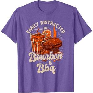 Easily Distracted by Bourbon and BBQ T-Shirt (Small, Purple Heather)