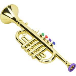 Drfeify Golden Plastic Kid Trumpet, Lightweight Musical Toy for Toddlers with 4 Color Keys, Preschool Little Musicians