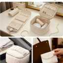 Travel Jewelry Case, 2-In-1 Small Jewelry Organizer Travel Jewelry Storage with Foldable Jewelry Roll for Earrings Rings Makeup, Travel Essentials Gifts for Women Girl,Cream White