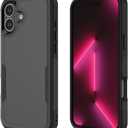 Compatible with iPhone 16 Case, Drop Protection Shockproof Protective Hybrid Dual Layer Hard Plastic Cover + Shock Absorbing Silicone Rubber Case for iPhone 16 6.3", Black