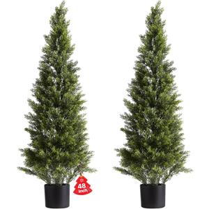 VEVOR Artificial Cedar Topiary Trees, 48 inch 2 Set Faux Pine Shrubs Plants, Fake Silk Tree Look Real, Easy Assembly for Decor Front Porch Outdoor Patio Garden Balcony Backyard Indoor Office (4FT)