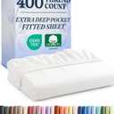 Extra Deep King 400 Thread Count Cotton Fitted Sheet - Hotel Luxury Single Fitted Sheet Only - Easily Fits 18" to 24" Mattress - Soft, Wrinkle Free, Breathable & Comfy Extra Deep Pockets White Fitted