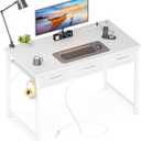 AODK 54 Inch Computer Desk with 3 Fabric Drawers, Office Desk with USB/Type-C Charging Ports & Power Outlets, Vanity Desk with Iron Hook for Bedroom, Study/Writing/Work Table for Bedroom, Black